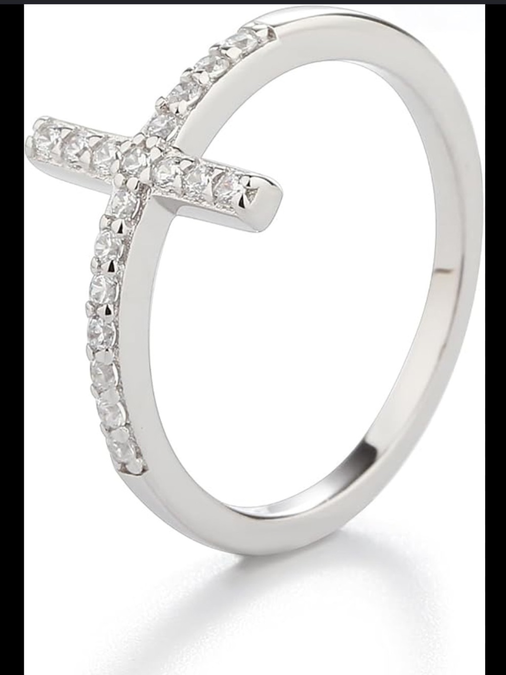 Silver Cross Ring with CZ Accents - White